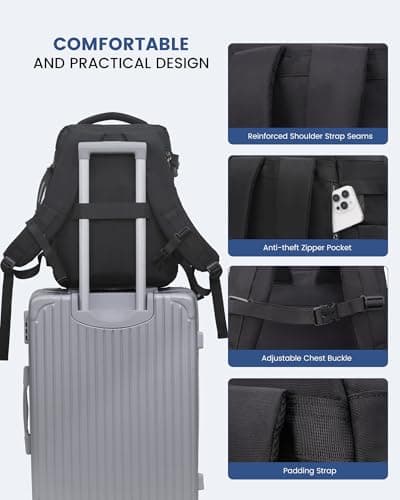 LOVEVOOK Ryanair Cabin Bags 40x20x25, Travel Backpack Underseat, Hand Luggage Bag 20l, Carry On Rucksack Ryan Air, Small Unisex Under Seat Luggage for Airplane Travelling, Black — view 6