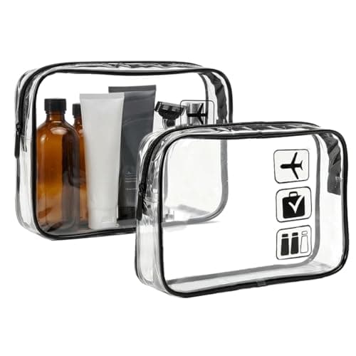 [Unbr] Clear Toiletry Bag 2 Pack, Minimalist Airport Liquid Bags 1 Litre for Hand Luggage, TSA Approved Travel Wash Bag for Men & Women, Waterproof Gym & Plane Essentials with Black Trim, 20x20