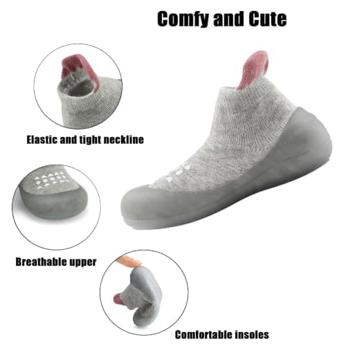 PandaEar 2 Pack Baby Sock Shoes Toddler Walking Shoes, Non-Slip Soft Sole Sneakers Breathable Slippers for Infant Boys Girls — view 5