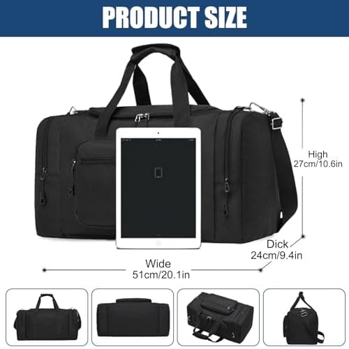 Sports Duffle Bag for Women Men, 35L Waterproof Gym Duffle Bag with 2Pcs Shoe Dust Bag, Travel Sports Duffel with Shoulder Strap Holdall Overnight Weekend Bags for Gym Travel Swimming, Black — view 2