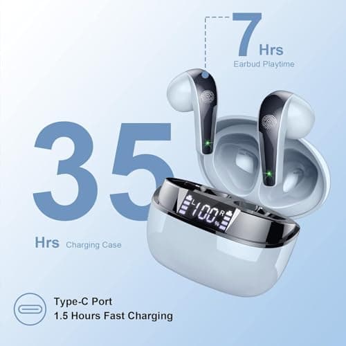 Wireless Earbuds, Bluetooth 5.3 Earphones with HiFi Stereo Deep Bass 4 ENC Mics, Wireless Earphones Dual LED Display, 35 H Playtime Earbuds Noise Cancelling, IP7 Waterproof In Ear Headphones, USB-C. — view 4