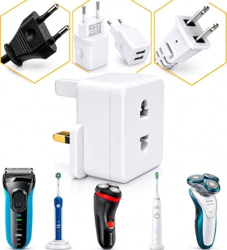 UK Electric Shaver Toothbrush Adaptor Plug -2 pin to 3 Pin Plug Socket Converter Plug - Heavy Duty Bathroom Shaver Plug Adaptor — view 4