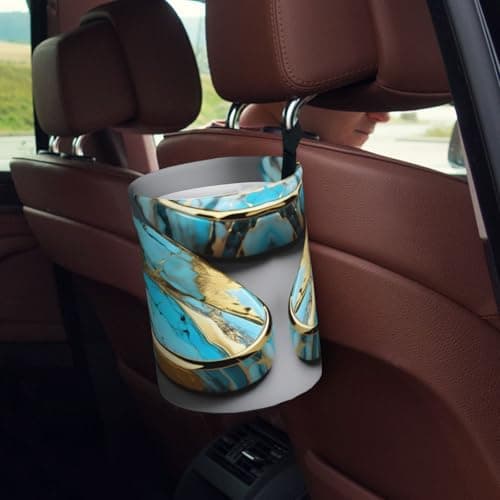 Turquoise Marble Car Trash Can Leak-Proof Organizer For Long Road Trips And Family Vacations — view 5