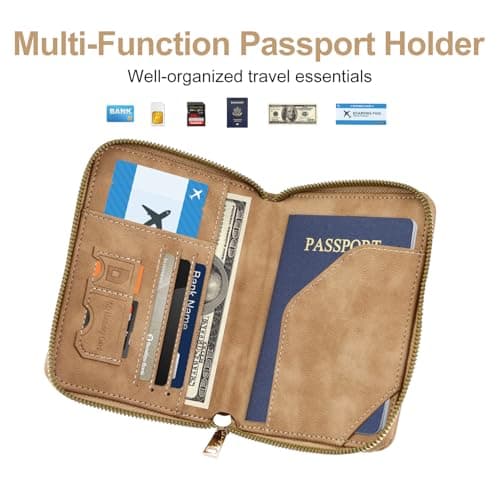 ILIYAH RFID Anti-Theft Passport Wallet Holder - Waterproof PU Leather Family Travel Document Organizer with Safe Zipper (Brown) — view 2