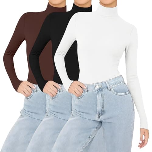 Womens 3 Pack Long Sleeve Tops Turtleneck Jumpers Long Sleeves Mock Neck Thermal Base Layer Top Slim Fit Warm Wicking Underwear Lightweight Breathable & Easy Care Shirts Ladies Winter Soft Pullover — view 5