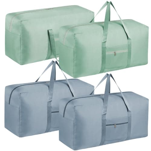 4 Pack Large Travel Duffle Bag, 96L Heavy Duty 600D Oxford Holdall with Luggage Sleeve, Foldable Weekender Travelling Bags for Men Women Hospital Camp (Blue&Green)