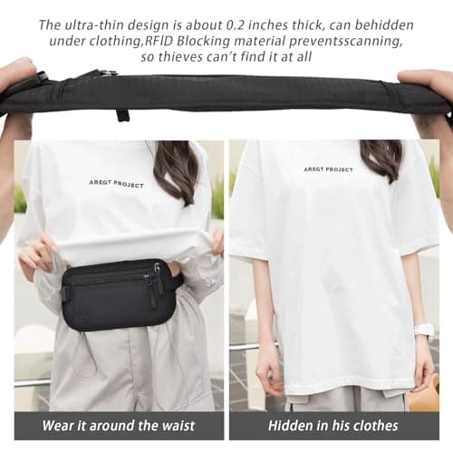 2 Pcs Travel Money Belt for Hidden Security Money Belts for Travel Hidden Women and Men - Multiple Pockets,Elastic Waistband,RFID Blocking,Lightweight and Durable for Running,Cycling(Black, Khaki) — view 2