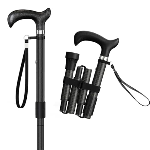 Intercare Walking Stick, Foldable Walking Sticks for Women & Men, Adjustable Height Collapsible Walking Cane for Travel and Daily Use, Premium Stability Design, Carbon Fiber