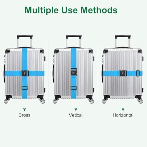 KIMHOME 2Pcs Suitcase Strap, Adjustable Non-Slip Eye-catching Quick Recognition Suitcase Strap with Combination Lock for Travel and Air Travel Moving (Sky Blue) — view 6