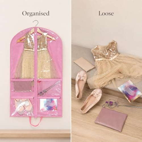 Dance Costume Garment Bag 40 Inch,Pink Hanging Ballet Recital Tutu Dress Cover,Foldable Dance Clothes Carrier for Shoes Tights Leotard Accessories, Girls Women Competition Travel Suit Bag — view 3