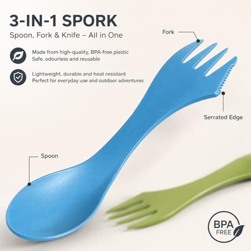 6 Pack Spork 3-in-1 Camping Cutlery Set Reusable Spoon Fork Knife Portable Travel Utensils BPA Free Lightweight Plastic Outdoor Picnic Hiking Backpacking Accessories for Adults Kids — view 3