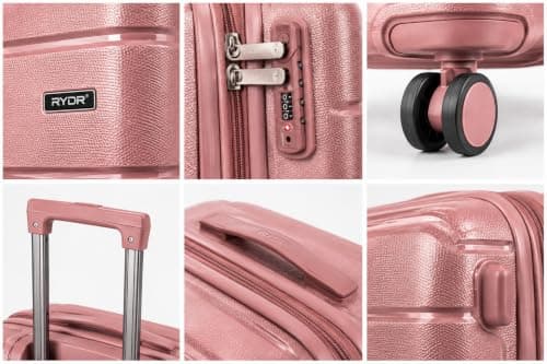 RYDR 3 Piece PP Hardshell Suitcase Set – 20" Cabin, 24" Medium & 28" Large Luggage with TSA Combination Lock, 360° Spinner Wheels & Adjustable Telescopic Handle, Lightweight Travel Cases (Rose Pink) — view 3