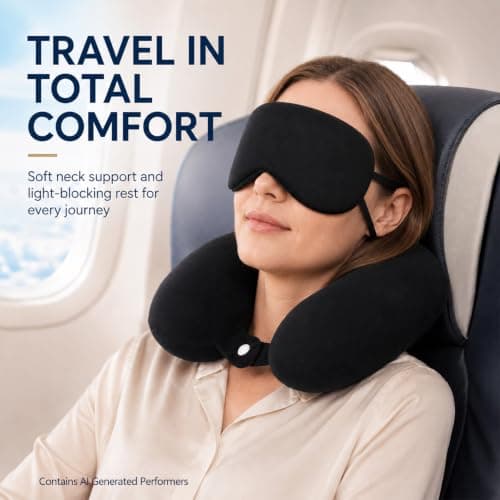 RAINFLOW Travel Neck Pillow Set - Black Memory Foam Cushion with Eye Mask — view 4