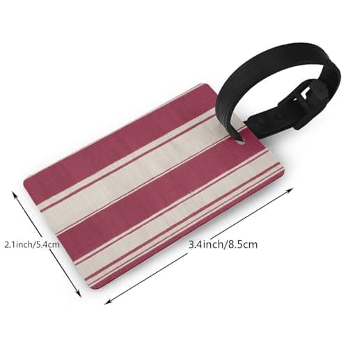 Linen Texture Burgundy and Cream Stripes Luggage Tags Name Id Label Suitcase Tags, Ideal for Travel Cruise Backpacks Bag — view 2