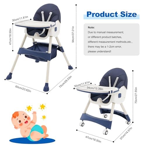 High Chair Adjustable Folding Baby Chair with Multiple Height and 3 Position Backrest 5 in 1 Convertible High Chair Sturdy Portable Travel Friendly Highchair — view 2