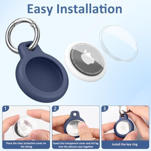 Air Tag Holder Air Tag Silicone Case, with Keychain, TPU Case for Air Tags Keyring for Keys, Bags, Luggage, Pet Collar, Anti-Lost and Scratch-Resistant, Fully Covered (Blue) — view 2