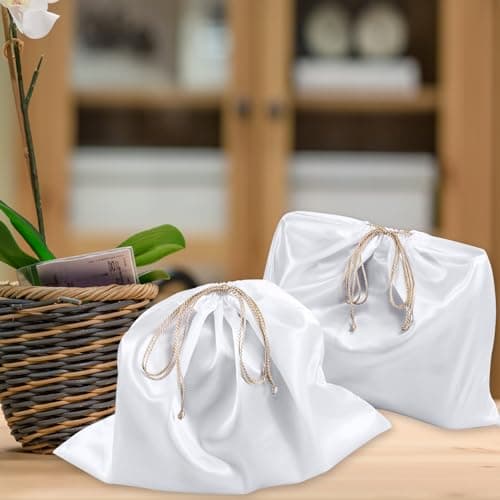 HBJSP Dust Bags for Handbags, Silk Dust Cover Storage Bags, Dustproof Drawstring Pouch for Clothes, Purse, Shoes, Boots - 2PCS (White) — view 6