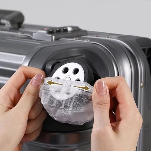 YehVeh 80 Pack Suitcase Wheel Covers Booties Disposable Fabric Sock Non Dirty Wrap Protector for Luggage Wheels Travel Spinner Carry-on Bag Storage Keep Floor Bedspread Car Seat Room Clean, White, S, — view 2