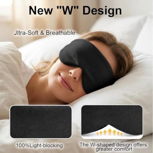 Sleep Mask with Ear Muffs - 2 in 1 Light Blocking Eye Mask and Ear Covers for Sleeping Travel Shift Work, Ultra Soft Cotton Blackout Blindfold with Adjustable Strap for Men Women (Black) — view 2