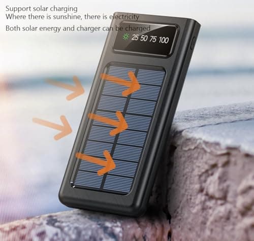 Portable Solar Power Bank with Built-in Cables, Black,White,LED Display, Solar Charging, Compact Travel Design (Black, Milliamp Hours, 10000.0) — view 2
