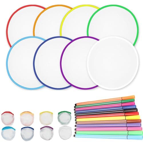 Srvauyea 8 Pcs Folding Hand Fans, Round Portable Foldable Handheld Fans, DIY Foldable Round Hand Fan, Comes with 12 Paintbrush,for Summer Parties, Wedding Favours, Party Bag Fillers, Festivals