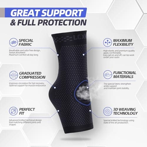 Lexniush 2 Pack Ankle Support for Sprained Ankle, Plantar Fasciitis Relief Achilles Tendonitis Support, Ankle Braces for Men & Women, Ankle Compression Socks Support for Ligament Damage, Sports — view 3