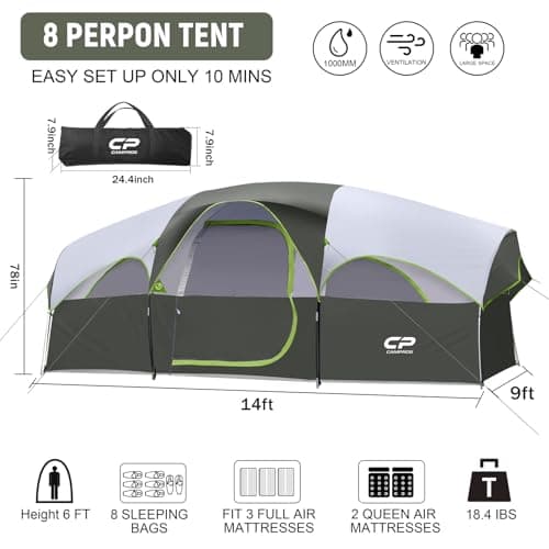 CAMPROS CP 8 Person Camping Tent, Room Divider, Rainfly, Weather Resistant — view 2