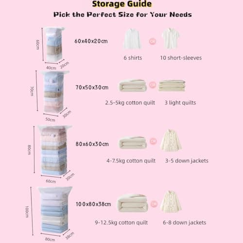 Pump-Free Vacuum Storage Bags, Seconds Quick Deflation Airtight Seal Moisture-Proof Eco-Friendly Stand-Up Space Saver Bags for Quilts Clothes Bedding 3 Pieces (Colored, 100x80x38cm) — view 5
