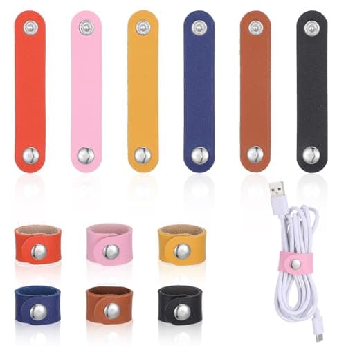 Tyqour 12pcs Leather Cable Straps Cable Organizer Travel Small Cable Ties Reusable Phone Cord Ties Wire Organiser Charging Cord Power Cord Headphone Organizer for Charging Cords