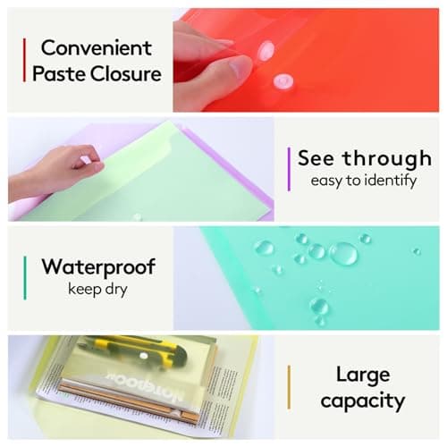 A4 Plastic Wallets Folders-20 Pack Popper Wallets with Label Pocket,A4 Document Folder for Document Storage and Office Organization Supplies - Assorted Colours Snap Button — view 3