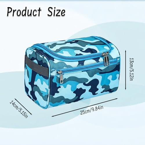 Camouflage Wash Bag for Boys Kids Men, Waterproof Toiletry Bag with Hanging Hook, Portable Travel Wash Bag for School Gym Camping Dorm Bathroom Organizer, Blue Camo 1 Pack (Camouflage M) — view 2