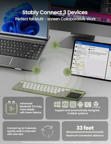 Nillkin Foldable Bluetooth Keyboard Folding with Touchpad & Number Pad, Portable Wireless Full Size Travel Keyboard with Trackpad for PC Laptop iPad Tablets Smartphone, Silicone Leather Cover, Khaki — view 4
