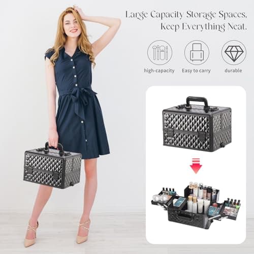 Portable Multi-Storey Nail Case for Nail Tech Organizer - Wheels Makeup Case Organizer, Cosmetic Case, Makeup Train Case, Make Up Case (Black-8036) — view 4
