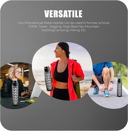 Roe Tenpo Water Bottle 1L, Sports Water Bottle with Time Markings, BPA-Free, Leak-Proof Drinks Bottle, Perfect for Running, Cycling, Gym, Yoga, Camping and Outdoor Activities, Black — view 5