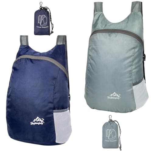 Feibmir 2 Pack 20L Small Foldable Lightweight Packable Backpack Navy Grey