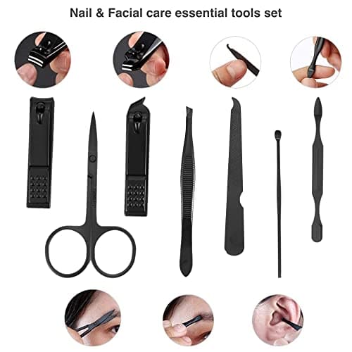 aRKé Manicure set Nail Clippers Professional Fingernail & Toenail grooming Kit Tweezers Eyebrow Scissors for mens and women Travel size 7Pcs Nail Care Tools with Black Case — view 3