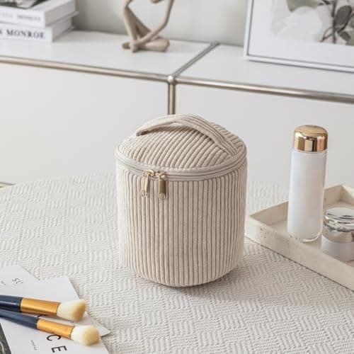 Aucuu Corduroy Cosmetic Bag, 4 Pcs Makeup Bag, Large, Medium and Small Cosmetic Bag, Striped Corduroy Portable Bag with Metal Zipper, Travel Cosmetic Bags Organizer for Women, Travel, School, Gift — view 6