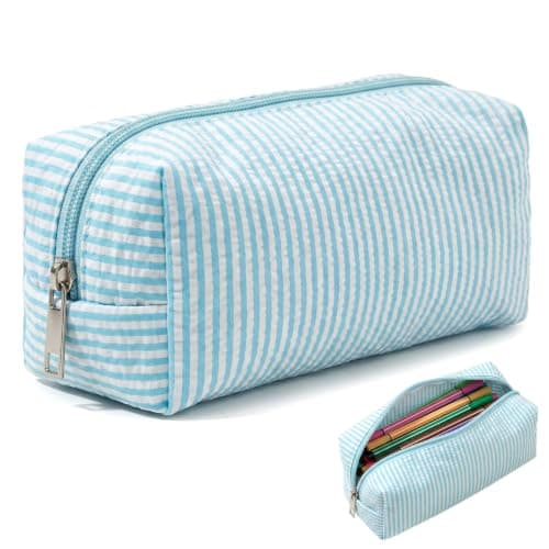 Dooaqiin Cute Pencil Case,Light Blue Pencil Case,Large Capacity Aesthetic Pencil,Stationery Organizer for Girls Secondary School Kids Travel Cosmetics