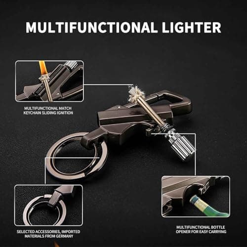 Permanent Match Infinity Lighter with Multitool Keychain, 3 in 1 Keychain Lighter, Metal Unlimited Waterproof Matches, Bottle Opener, Men Gifts (Gold) — view 3