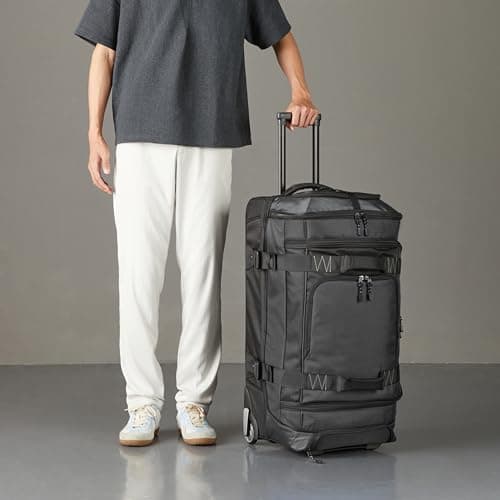 Amazon Basics Rolling Travel Duffel Bag, 105L, Lightweight and Durable Trolley in Ripstop Fabric, Large Capacity with Telescopic Handle, Ideal for Travel, Work, and Leisure, Black — view 4