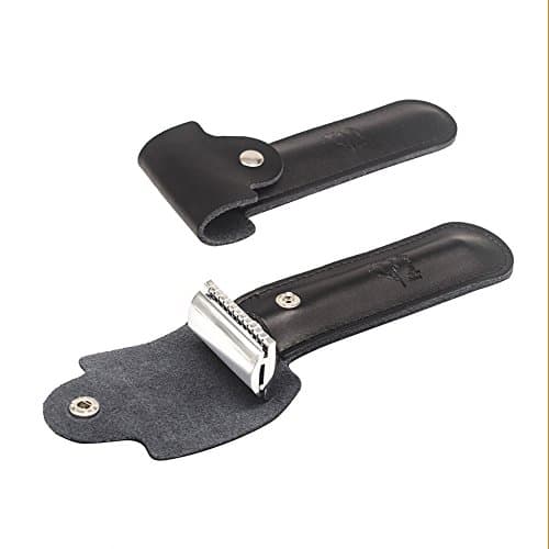 Genuine Leather Case Razor Protective Travel Case RIVERLAKE for Safety Razor's Double Edge Safety Case Cover Shaving Pouch Holder/Travel Case, Black — view 4