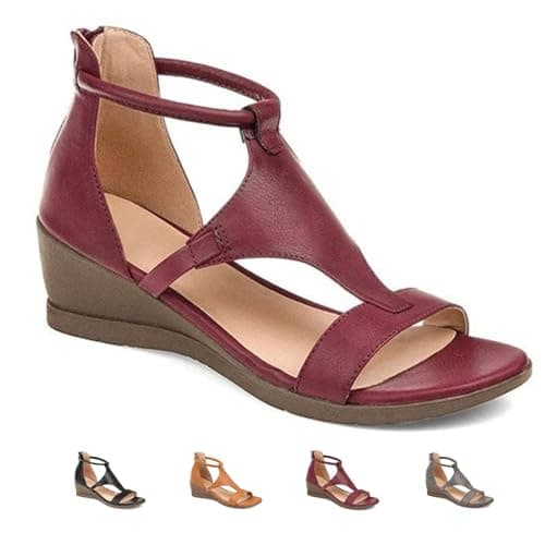 Orthopedic Sandals Women Platform Wedge Sandals for Women Ladies Wide Fit Walking Slip on Platform Casual Slingback Comfy Shoes (2.5,Burgundy)