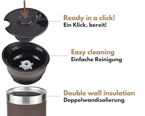 Milu Insulated Coffee Mug to Go - 370ml, 100% Leak Proof - Stainless Steel - Double Wall Insulation - Travel Mug - Brown — view 5