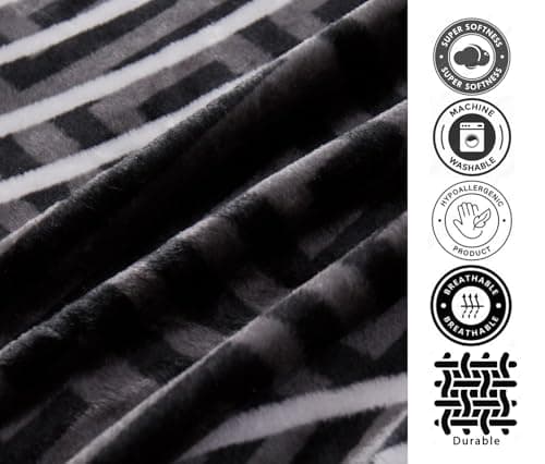 Flannel Throw with Greek Border Design - Plush Fleece for Ultimate Comfort and Warmth, For Nap, Home Office, Travel, Room Decor and perfect for New Year Gift (Black, Double: 150x200) — view 6