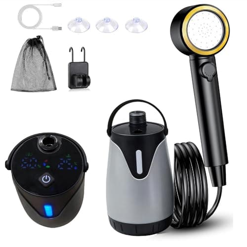 DoXtreme Portable Shower 8000mAh – IPX8 Waterproof Camping Shower with 4 Spray Modes,5 water flow settings, LED Display, USB-C Rechargeable – Outdoor Shower for Camping, Dog Washing, Caravan, Travel
