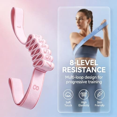 Yxelydriail 2 Pcs Fitness Resistance Bands,Elastic Yoga Straps for Stretching Equipment with 8 Loops, Stretch Bands for Exercise Pilates, Gymnastics Training, Fitness Resistance (Blue+Pink) — view 3