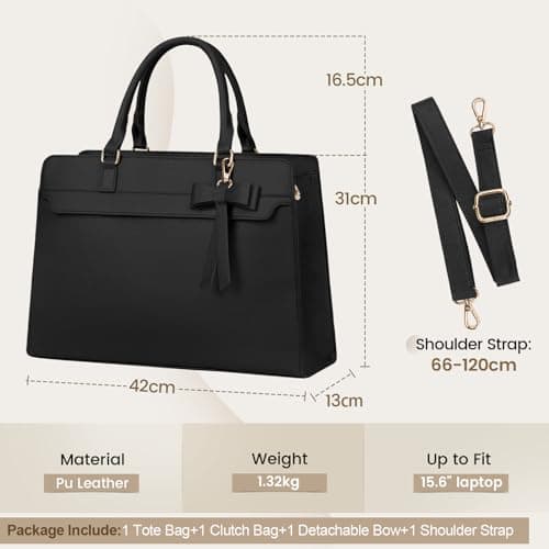 RAINSMORE Laptop Bags for Women 15.6 Inch Laptop Handbag PU Leather — view 3