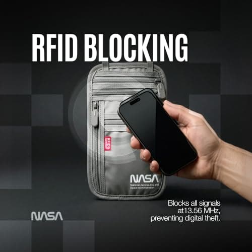 NASA Neck Wallet for Travel, RFID Blocking Passport Holder (Lunar Grey) — view 2