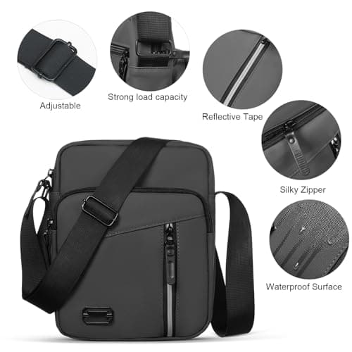 Aucuu Mens Shoulder Bag Crossbody Bag, Waterproof Men's Small Side Bag, Casual Handbag with Adjustable Strap, Oxford & Polyester, Lightweight Cross Body Bag for Daily Use, Grey — view 4