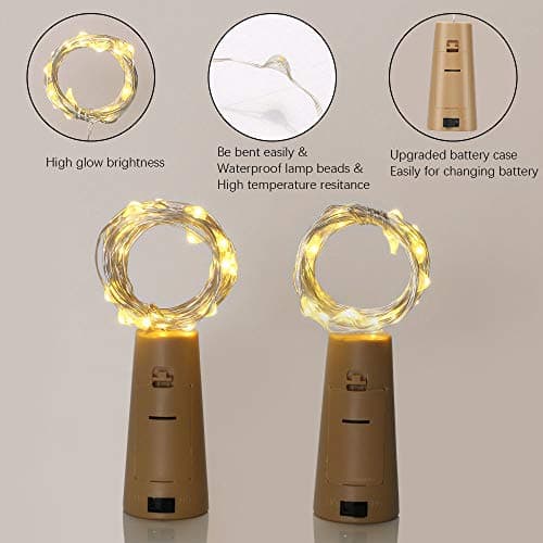 Vicloon 12 Pack Bottle Lights, String Lights Wine with Cork, 2M 20 LEDs Copper Wire Battery Operated Warm White Lights DIY Decoration for Parties, Wedding, Outdoor(Battery Box Upgrade Design) — view 5